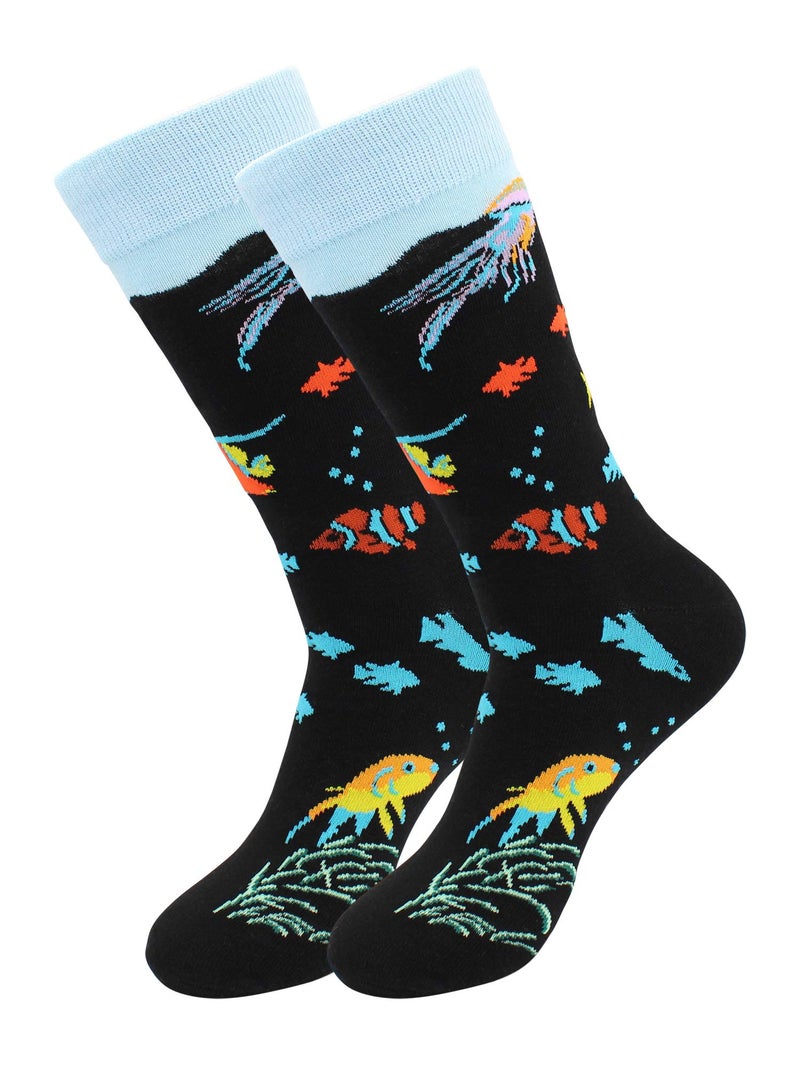 Real Sic Fun Socks for Men and Women - Cozy Cotton Dress Socks with Colorful Designs - Casual, Exotic Zoo Animal Patterned (Tropical Fish) - Image 1